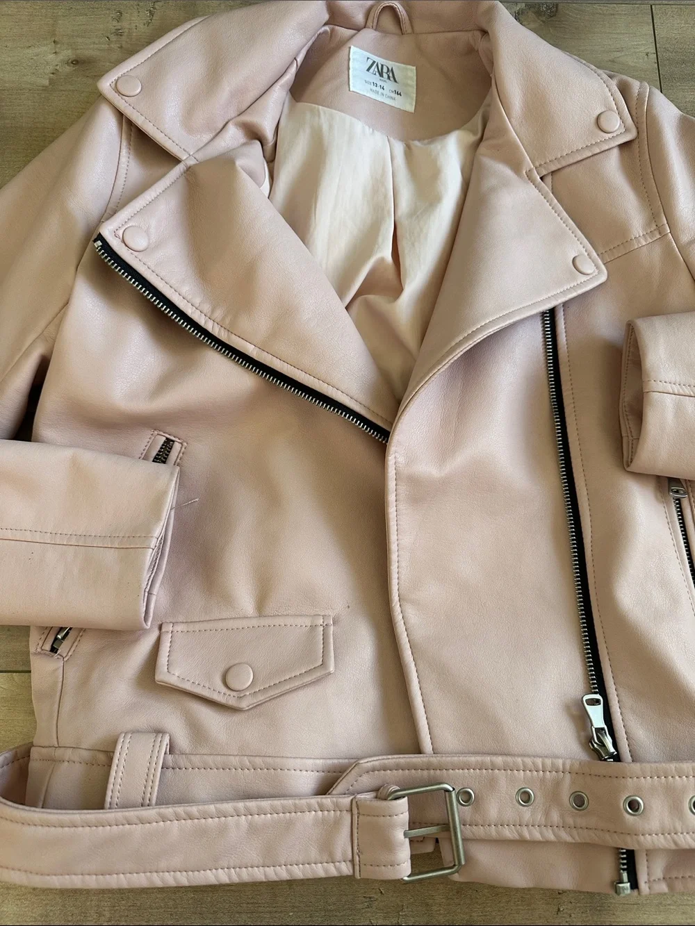 Zara Pink Faux Leather Moto Biker Jacket Girls Sz 13-14